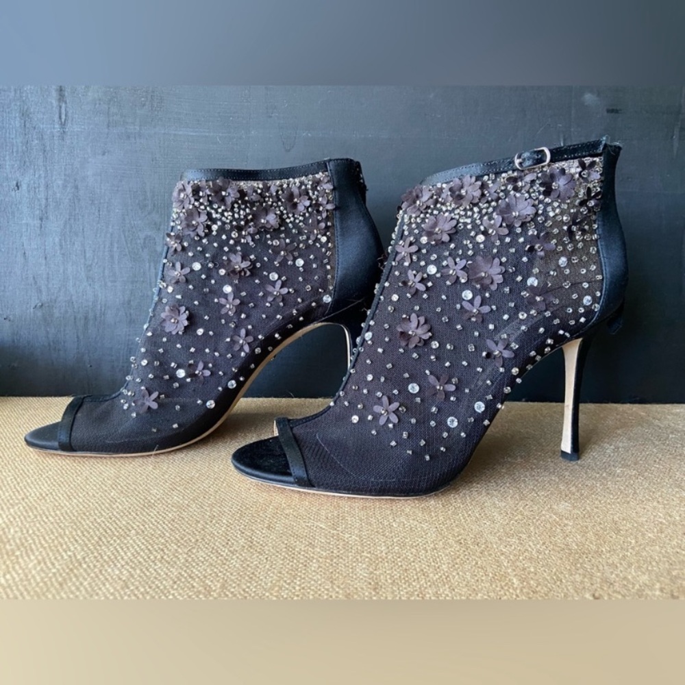 Badgley Mischka Olivia Embellished Black Mesh Bootie Women’s Size 9